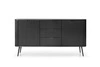 Komoda z szufladami Zoya 168 cm czarna elegancki design owalny kształt bryły osadzony na metalowych nogach gustowny ryflowany front