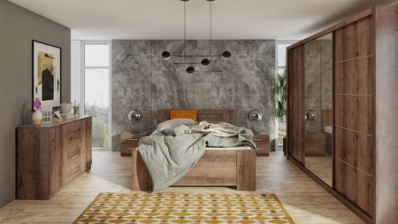 Szafa przesuwna z lustrem Rico 250 cm dąb monastery pojemna szafa do sypialni garderoby lub przedpokoju klasyczna forma o geometrycznych kształtach