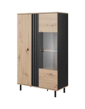 Witryna Merano 90 cm dąb artisan / antracyt nowoczesny design obrzeża wykończone specjalną okleiną elementy z bezpiecznego szkła