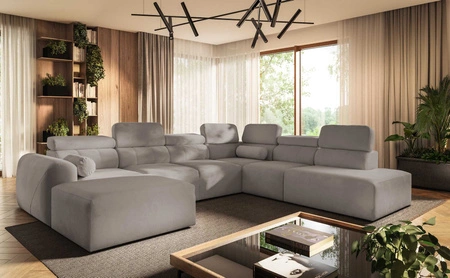 Narożnik z funkcją spania Cantare X szary popiel lewostronny wygodny narożnik o niebanalnym designie doskonały do przestronnego salonu