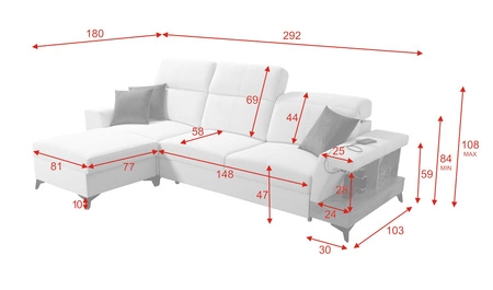 Narożnik z funkcją spania Bresso czarny / czarna ekoskóra lewostronny narożnik z półką w kolorze dąb lancelot regulowane zagłówki