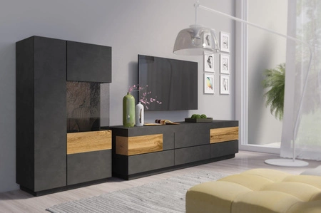 Komoda wysoka Silke 80 cm matera / dąb wotan prawa stylowy design elegancka komoda z przeszkleniem system push to open