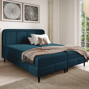 Łóżko kontynentalne Monte 180x200 granatowe stylowe łóżko do sypialni pojemniki na pościel eleganckie wezgłowie o zaoblonym kształcie