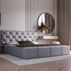 Łóżko tapicerowane Eliza 140x200 szare stylowe łóżko z pojemnikiem na pościel wygodny zagłówek zachwyca eleganckim designem