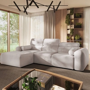 Narożnik z funkcją spania Cantare kość słoniowa lewostronny funkcjonalny i komfortowy narożnik o nowoczesnym designie pluszowa tkanina