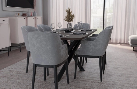 Stół Lyon 90x185 cm orzech wisconsin / czarny nowoczesny stół do jadalni osadzony na stylowych nogach typu pająk regulacja wysokości