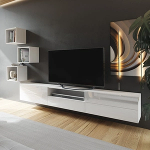 Meblościanka Sarti biała / biały połysk stylowy design funkcjonalny kącik multimedialny w niezwykle nowoczesnym stylu