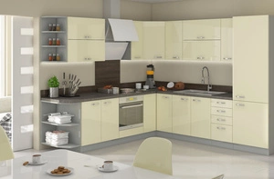 Zestaw mebli kuchennych narożny Karmen 260x270 cm fronty w połysku styl szafek dopasuje się do wnętrza każdej kuchni