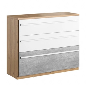 Komoda z szufladami Plano 110 cm dąb nash / biały / beton stylowy design komody do pokoju młodzieżowego stonowana kolorystyka