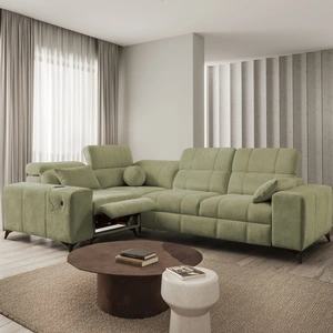 Narożnik z funkcją spania Penejos II Lux oliwkowy lewostronny wygodny narożnik do salonu z komfortowym wysuwanym podnóżkiem