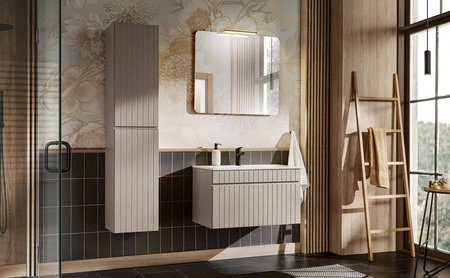 Zestaw mebli łazienkowych Iconic beżowy stylowe meble do łazienki z ryflowaniami odporne na działanie czynników zewnętrznych