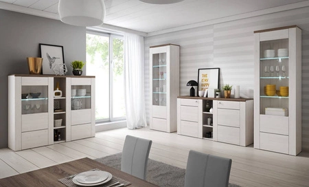 Komoda wysoka Larona 155 cm sibiu larche / sonoma truffel nowoczesny design idealna komoda do salonu sypialni lub biura prosta forma szkło hartowane