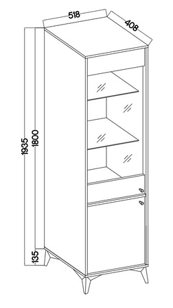 Witryna Kioto I 52 cm beżowa stylowy design bezpieczne szkło hartowane witryna wsparta na metalowej podstawie