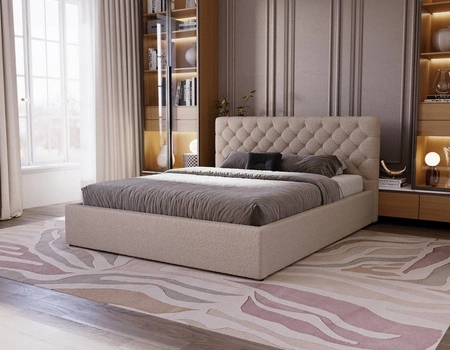 Łóżko tapicerowane Ombo 140x200 ciemny beżowy stylowe łóżko z pojemnikiem na pościel wygodny zagłówek zachwyca eleganckim designem