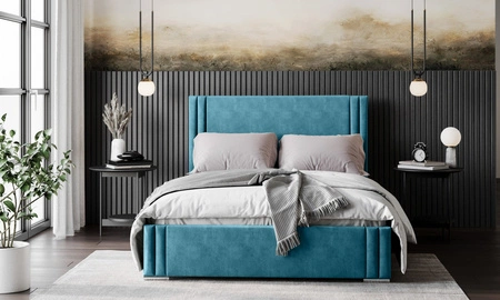 Łóżko tapicerowane Tatui 140x200 turkusowy stylowe łóżko z pojemnikiem na pościel wygodny zagłówek zachwyca eleganckim designem