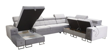 Narożnik z funkcją spania Hampton VIII jasny brąz lewostronny nowoczesny design narożnik rozkładany do salonu funkcjonalna dostawka