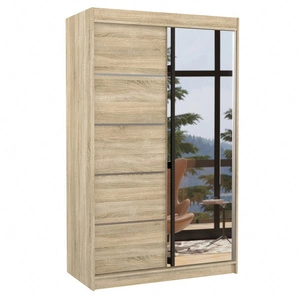 Szafa przesuwna z lustrem Nicea 120 cm dąb sonoma jasny pojemna szafa do sypialni z ozdobnymi listwami ergonomiczny układ wnętrza
