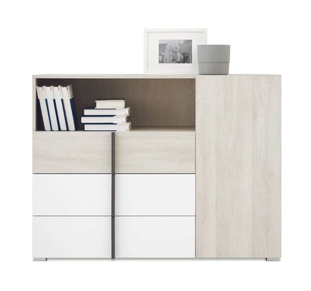 Komoda z szufladami Remona 120 cm dąb wilton biały / biały pojemna komoda do pokoju nastolatka nowoczesny wygląd