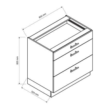 Szafka kuchenna stojąca z szufladami Zova D80 S/3 biała pojemna szafka odporna na działanie wilgoci i uszkodzenia frezowane uchwyty