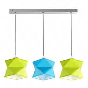 Lampa wisząca potrójna Quasar designerska lampa sufitowa do sypialni z kolorowymi abażurami i szarą metalową podstawą