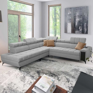 Narożnik z funkcją spania Bolmso IX szary lewostronny komfortowy narożnik do salonu z szufladą pojemniki na pościel stylowy design