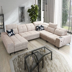 Narożnik z funkcją spania Buffalo VIII beżowy lewostronny wysokiej klasy narożnik do salonu z pojemnikami wysoka jakość wykonania