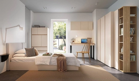 Łóżko Paguro 120x200 cm z pojemnikiem beż piaskowy idealne do pokoju dziecka z tapicerowanym zagłówkiem