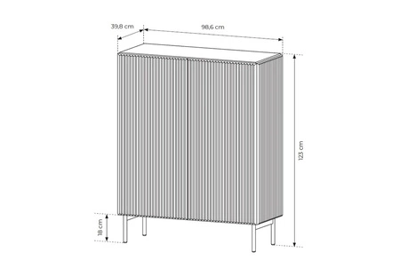 Komoda wysoka Muti 99 cm czarna designerska komoda z efektownym ryflowaniem na frontach i korpusie system otwierania push to open