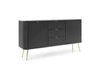 Komoda z szufladami Zoya 168 cm czarna elegancki design owalny kształt bryły osadzony na złotych nogach gustowny ryflowany front