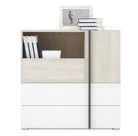 Komoda z szufladami Remona 90 cm dąb wilton biały / biały idealna komoda do pokoju dziecięcego nowoczesny wygląd 