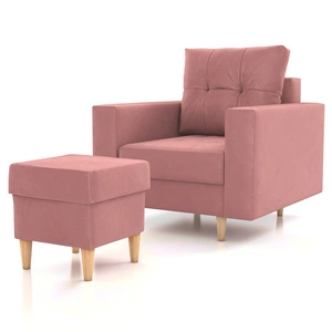 Fotel z podnóżkiem Vaso łososiowy wygodny fotel do salonu w stylu skandynawskim miękkie siedzisko wysokie drewniane nogi