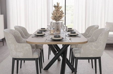 Stół Lyon 90x185 cm dąb artisan / czarny nowoczesny stół do jadalni osadzony na stylowych nogach typu pająk regulacja wysokości