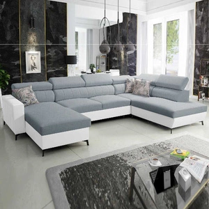 Narożnik z funkcją spania Savona VI arktyczny błękit / biały lewostronny komfortowy narożnik do salonu z dwoma pojemnikami na pościel