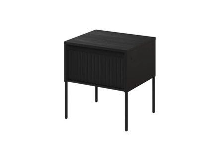 Szafka nocna Trend czarna elegancka szafka z szufladą do sypialni dyskretne oświetlenie LED oraz gustowny ryflowany front