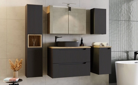 Szafka łazienkowa wisząca Nova 30 cm czarna stylowa szafka do łazienki z oryginalnym pionowym ryflowaniem o wyrazistej kolorystyce