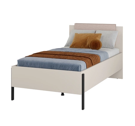 Łóżko Jukon S 100x200 cm beżowe z pojemnikiem nowoczesny styl idealne łóżko do pokoju nastolatka na wysokich nogach z tapicerowanym zagłówkiem