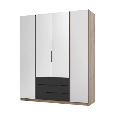 Szafa z lustrem Kastano VI 200 cm dąb evoke / czarny klasyczna forma uchwyty krawędziowe idealna szafa do sypialni pojemne szuflady