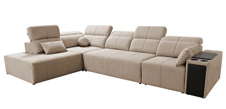 Narożnik z funkcją spania Tesalia XI szary lewostronny nowoczesny narożnik z komfortowym przesuwanym oparciem i pojemną szufladą