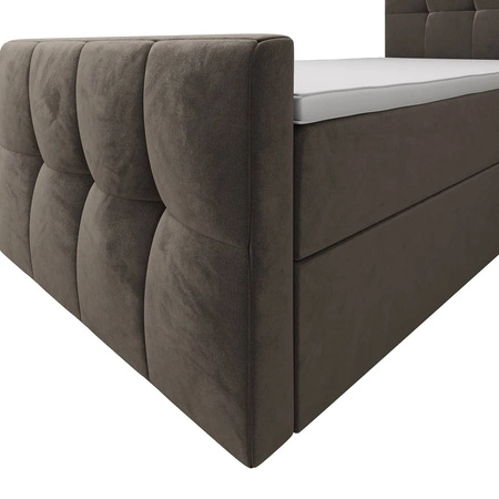 Łóżko kontynentalne Manhattan 120x200 jasny brąz w nowoczesnym skandynawskim stylu z tapicerowanym zagłówkiem i zanóżkiem łóżko z pojemnikiem