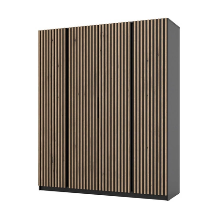 Szafa Kastano XV 200 cm czarna nowoczesny design drzwi ozdobione lamelami w kolorze dąb evoke idealna propozycja szafy do sypialni