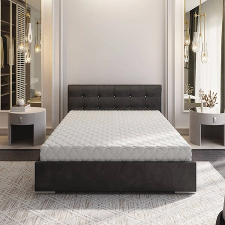 Łóżko tapicerowane Mona 160x200 grafitowe z pojemnikiem w nowoczesnym skandynawskim stylu z pikowanym zagłówkiem z kryształkami