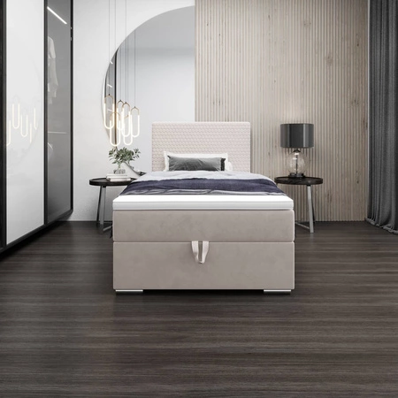 Łóżko kontynentalne Fargo 100x200 beżowe w nowoczesnym skandynawskim stylu z tapicerowanym zagłówkiem łóżko z pojemnikiem