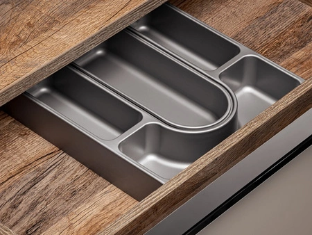 Szafka pod umywalkę nablatową Santa Fe 60 cm szary krzemowy oryginalna kolorystyka podkreślona chromowanym uchwytem krawędziowym