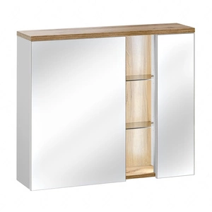 Szafka łazienkowa wisząca z lustrem Bahama 80 cm biały / dąb wotan elegancka szafka z oświetleniem LED oraz szklanymi półkami