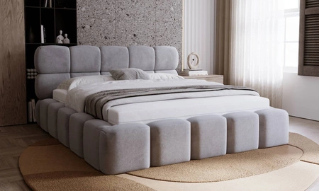 Łóżko tapicerowane Noe 160x200 szary popiel komfortowe łóżko z pojemnikiem na pościel gustowny zagłówek i zanóżek