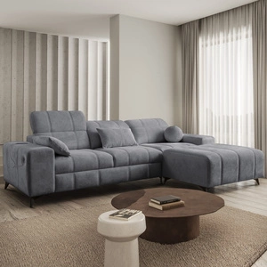 Narożnik z funkcją spania Penejos szary prawostronny elegancki narożnik z pojemnikiem na pościel komfortowe regulowane zagłówki