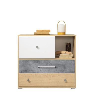 Zestaw mebli Cary dąb biszkoptowy / biały / beton idealna propozycja do pokoju młodzieżowego lub dziecięcego w modnym stylu