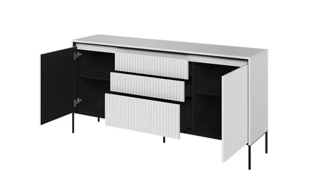 Komoda z szufladami Trend 166 cm biała funkcjonalna komoda o wyjątkowym designie ryflowane fronty z subtelnym oświetleniem