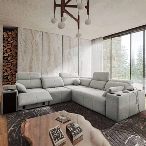 Narożnik z funkcją spania Tesalia III Lux szary popiel lewostronny narożnik z wysuwanym podnóżkiem funkcja przesuwanego oparcia