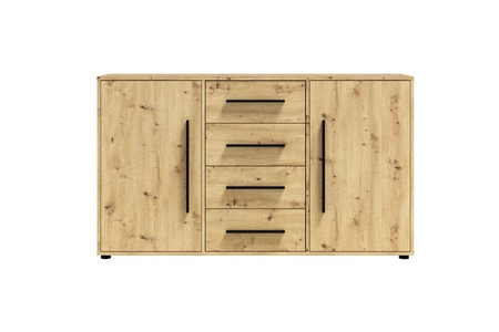 Komoda z szufladami Maxione 150 cm dąb artisan elegancki i uniwersalny styl komody do sypialni lub salonu gustowne czarne uchwyty